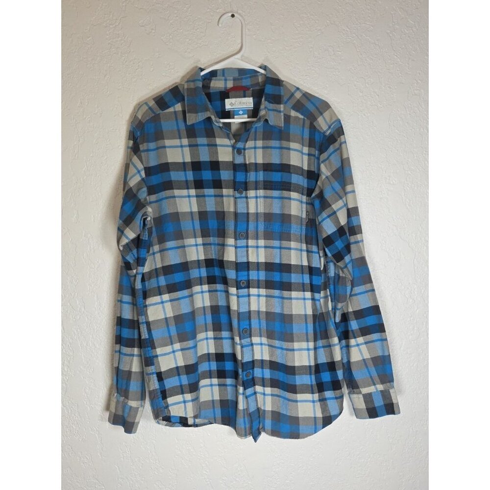 Men's Columbia Shirt Medium Blue Plaid Long Sleeve Button Up